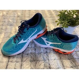 Womens Mizuno Running Shoes 7.5 WaveKnit R2 Teal Navy Orange